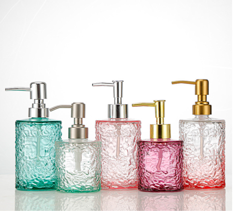 Home Decoration item HD101 Bathroom Set pink Glass Soap Dispenser Homeware Products Lottion Pump Bottle